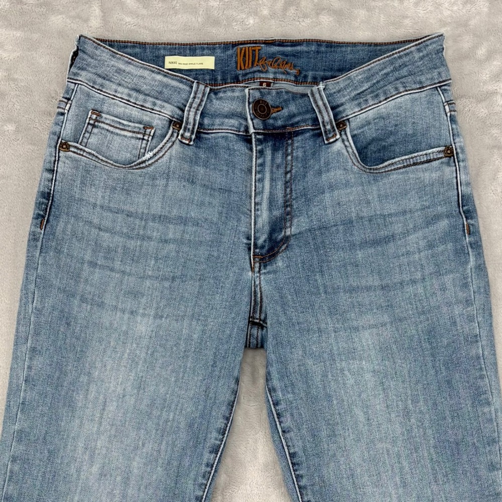 Kut from the Kloth Jeans Women 6 (28x27) Nikki Ankle Flare Raw Hem Flap Pockets - Picture 2 of 14